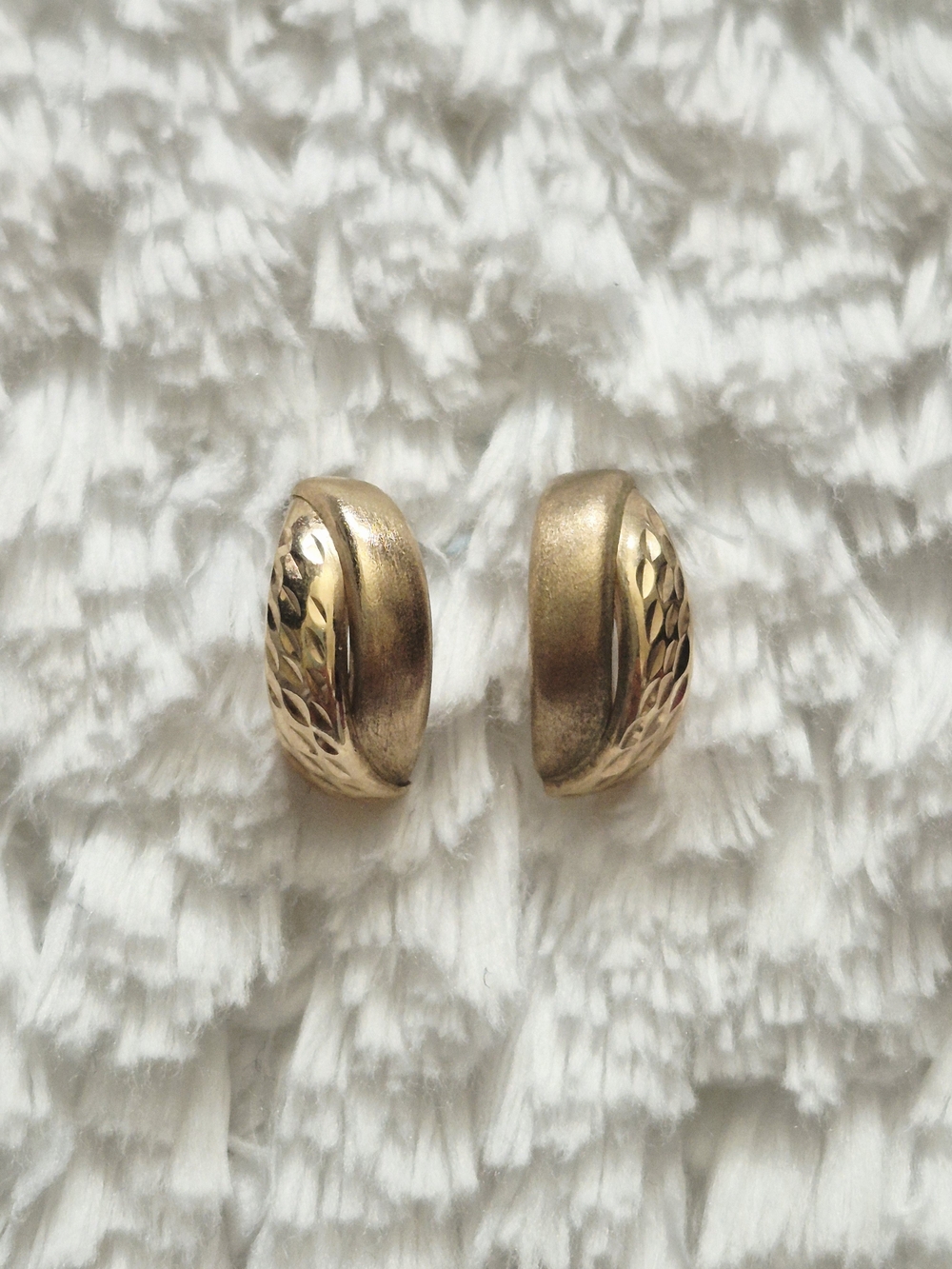 Vintage 10k Gold Textured Half-Hoop Earrings